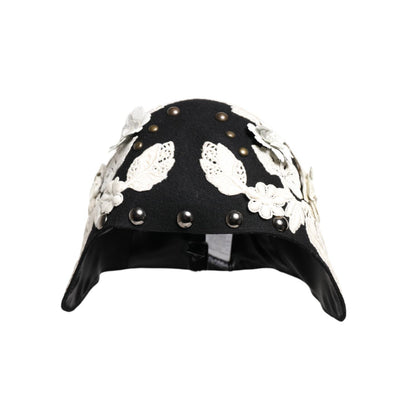 Dolce & Gabbana Black Wool White Floral Gold Leaf Cloche Hat