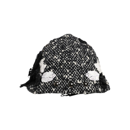 Dolce & Gabbana Black Wool White Floral Embellished Cloche Hat