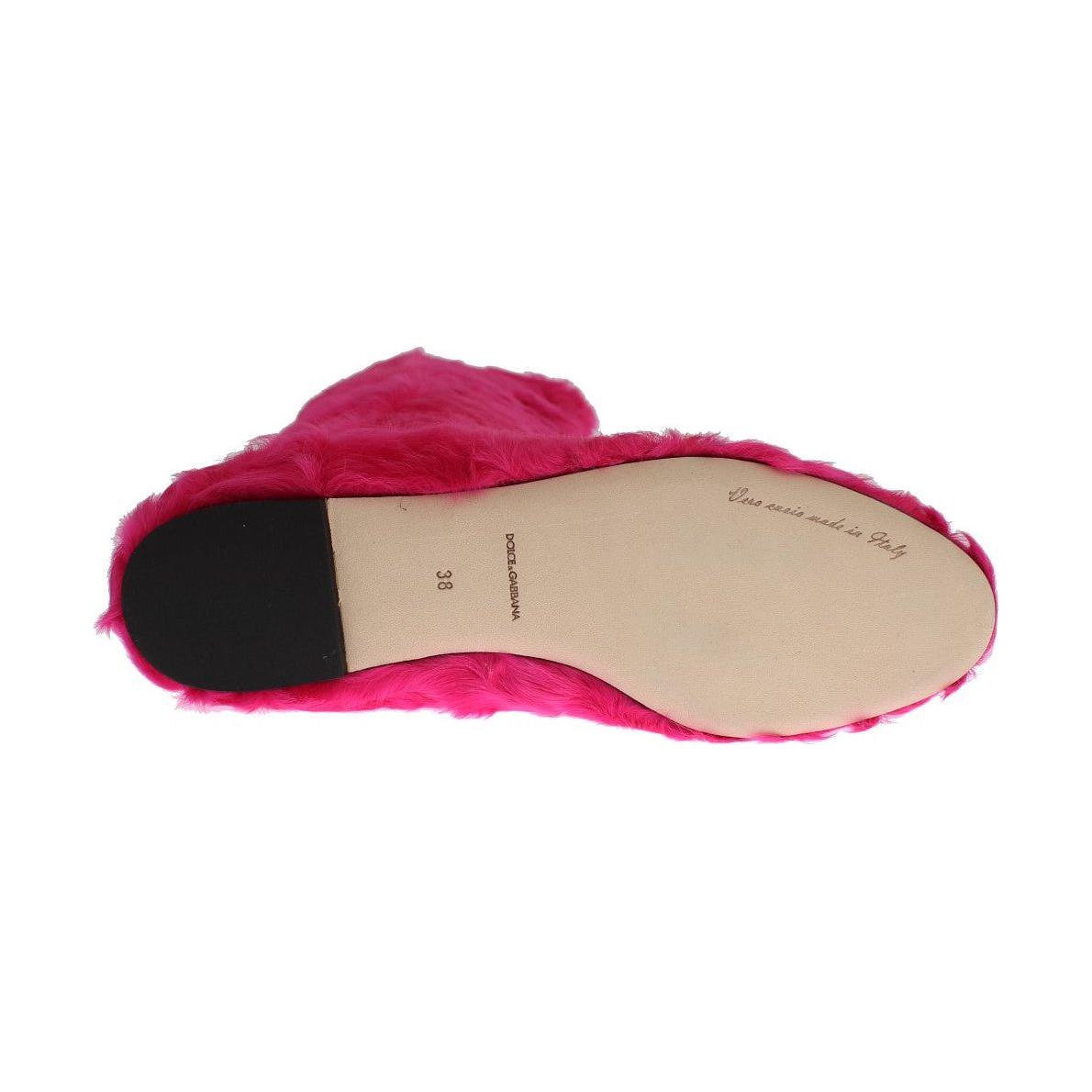 Dolce & Gabbana Pink Lamb Fur Leather Flat Boots