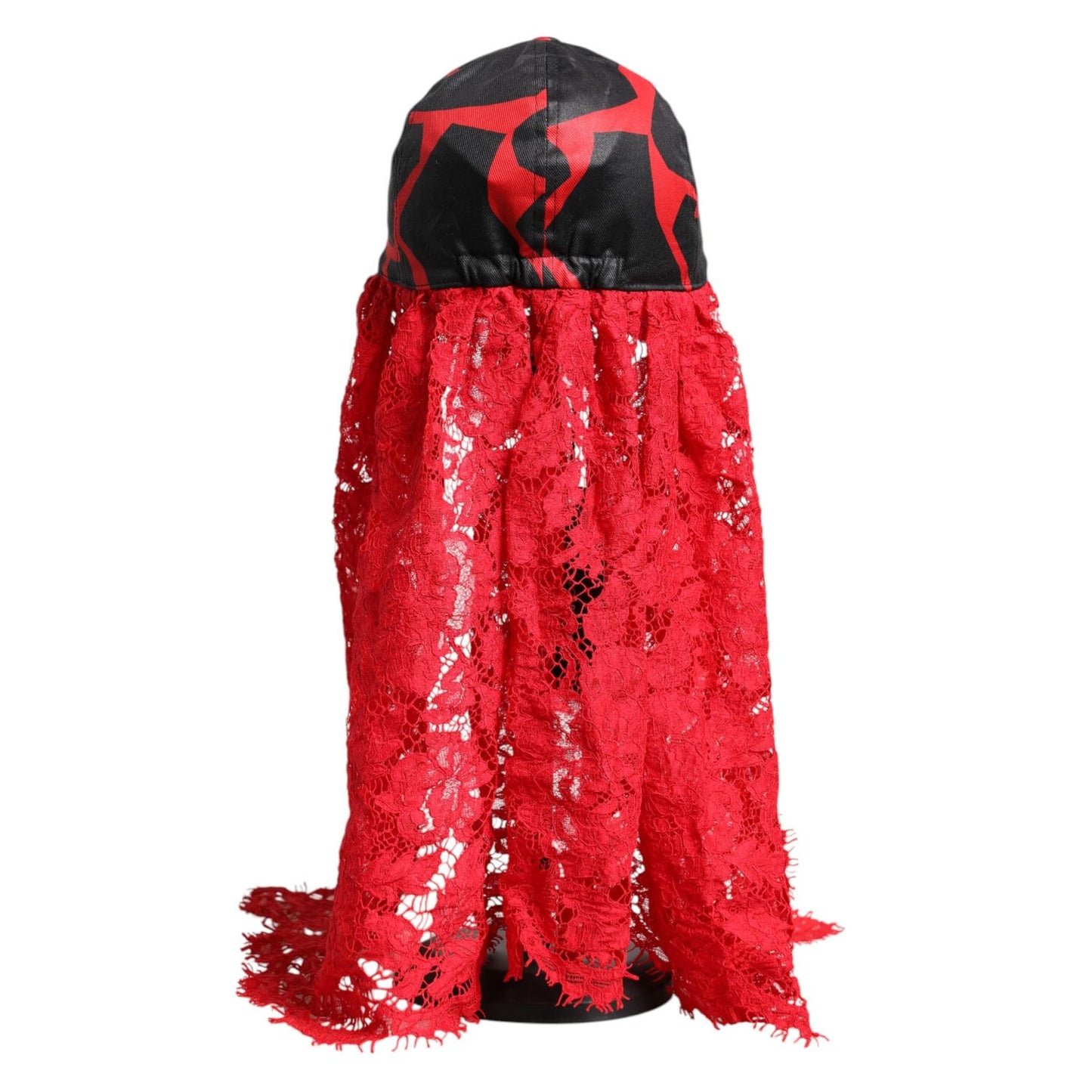 Dolce & Gabbana Red Black Lace Tulle Cotton Baseball Cap
