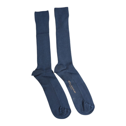 Dolce & Gabbana Blue Cotton DG Logo Over The Calf Socks
