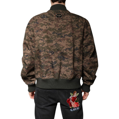 Dolce & Gabbana Brown Camouflage Bomber Full Zip Jacket