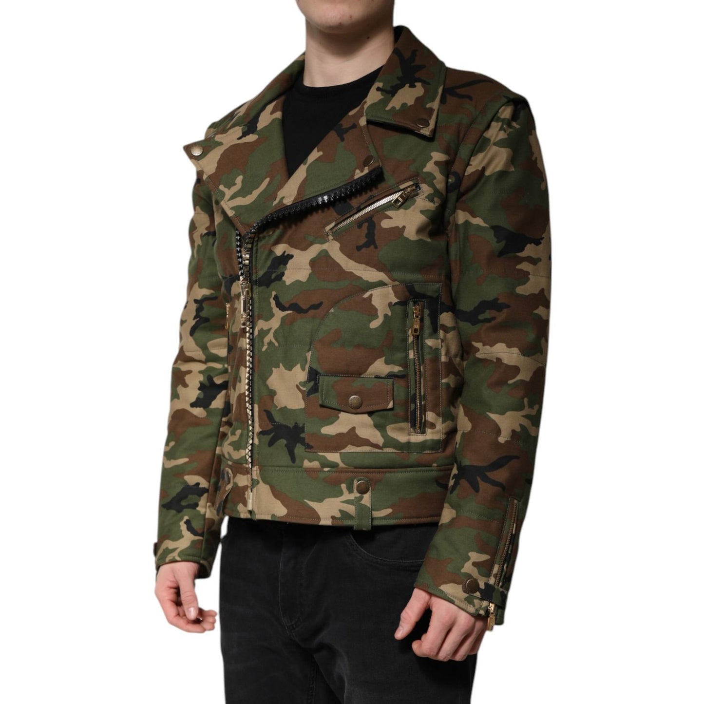 Dolce & Gabbana Multicolor Camouflage Nylon Biker Jacket