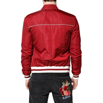 Dolce & Gabbana Red White Nylon Full Zip Men Bomber Jacket