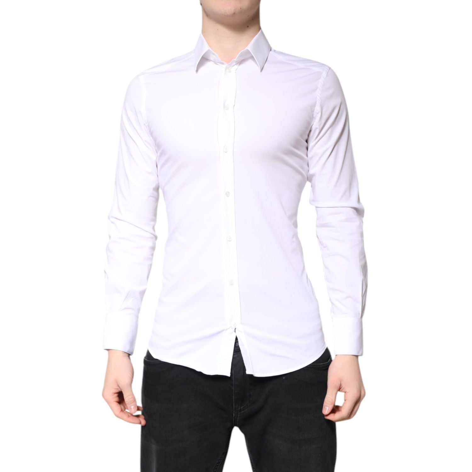 Dolce & Gabbana White Cotton GOLD Dress Formal Collared Shirt