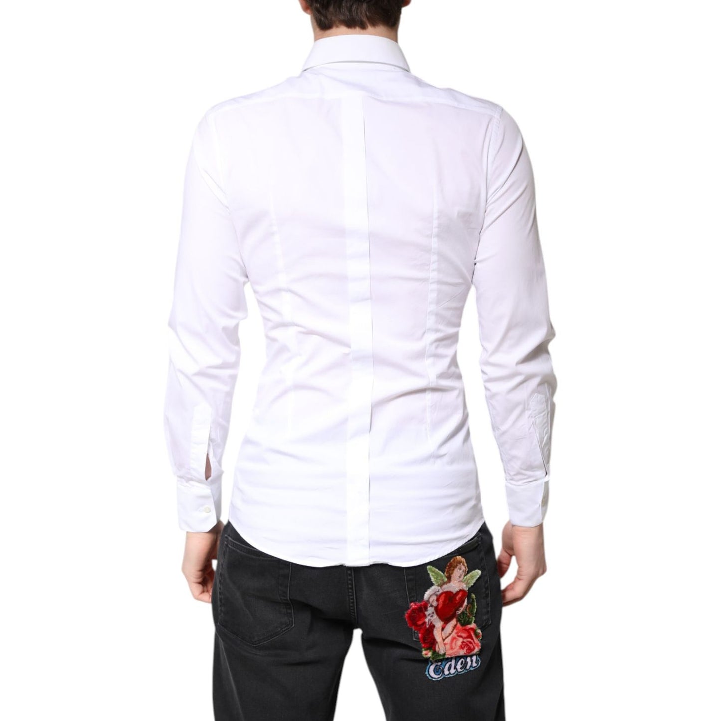 Dolce & Gabbana White Cotton GOLD Dress Formal Collared Shirt