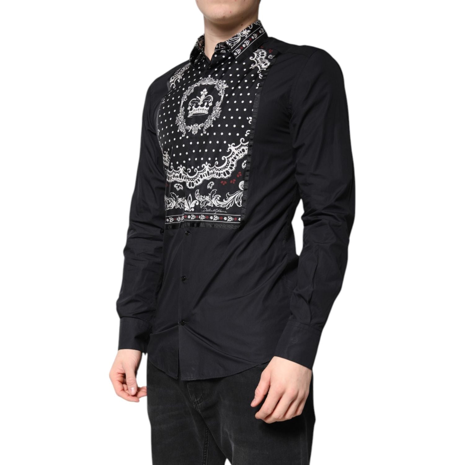 Dolce & Gabbana Black White Bandana GOLD Formal Dress Shirt