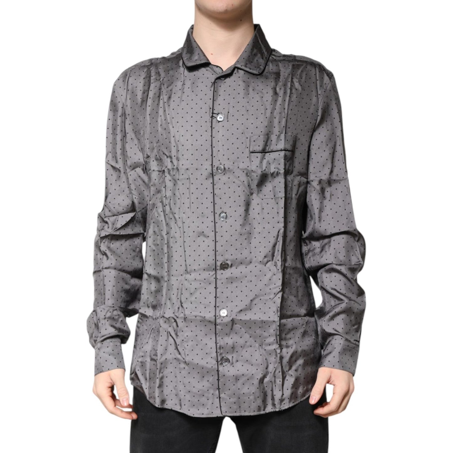 Dolce & Gabbana Gray Polka Dot Silk Long Sleeve Shirt
