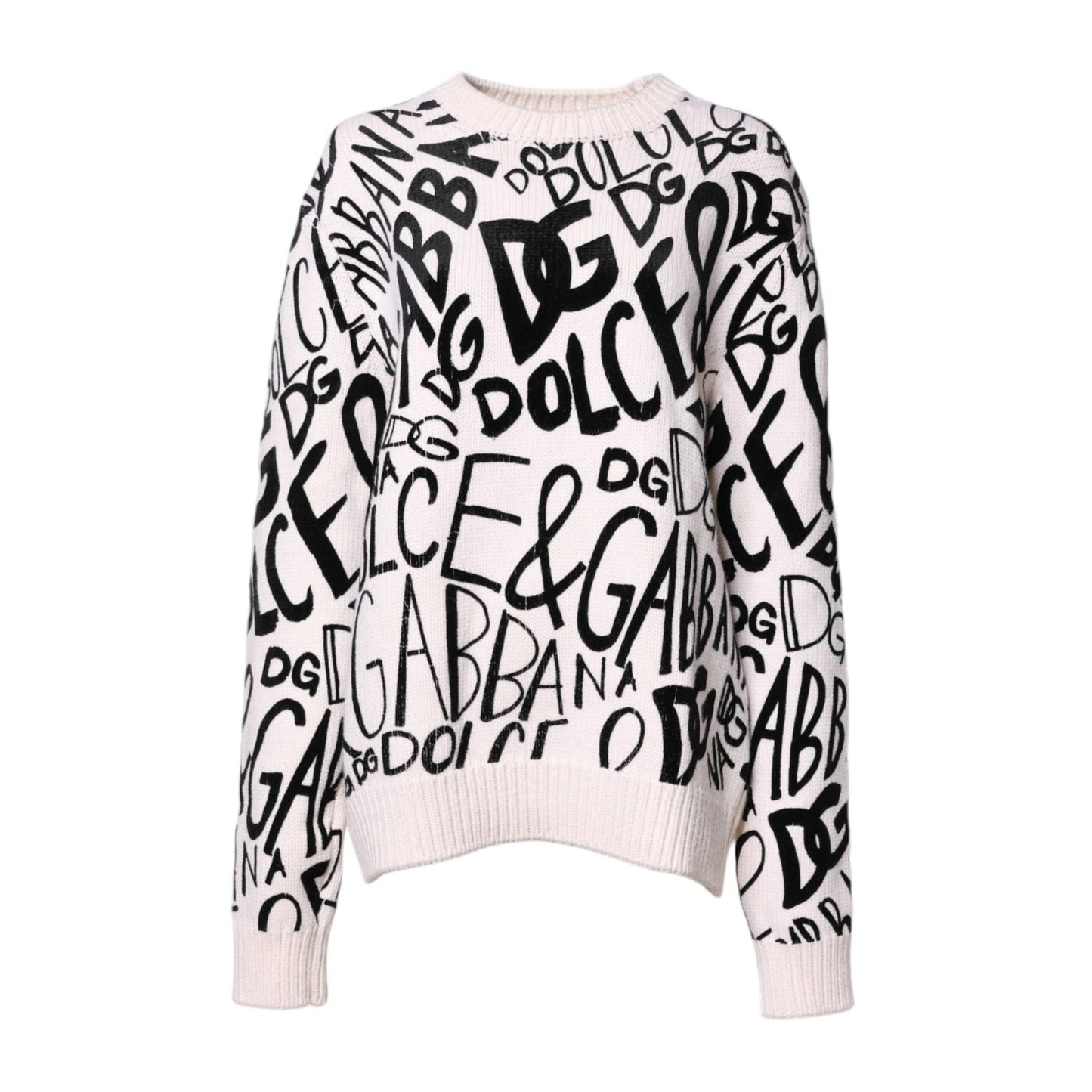 Dolce & Gabbana White Black Logo Print Women Pullover Sweater