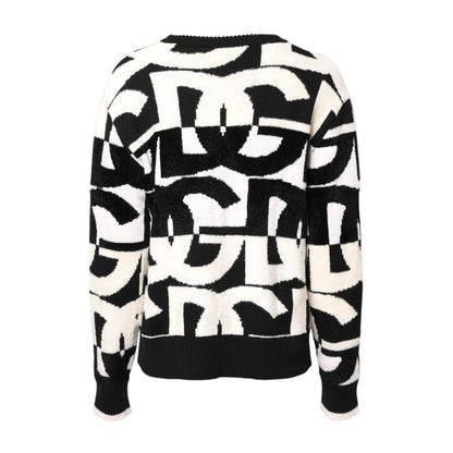 Dolce & Gabbana White Black Logo Print Women Pullover Sweater