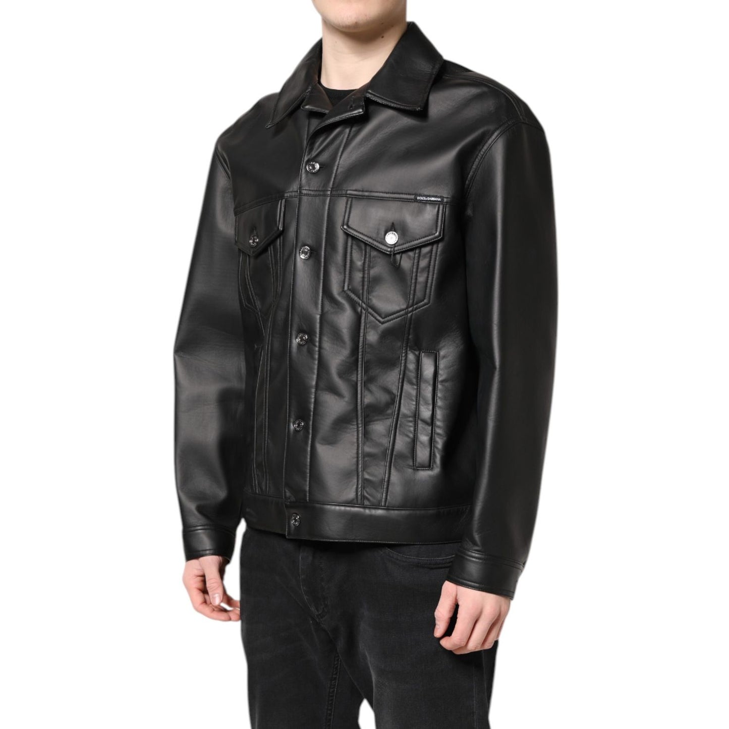 Dolce & Gabbana Black Polyester Button Down Biker Jacket