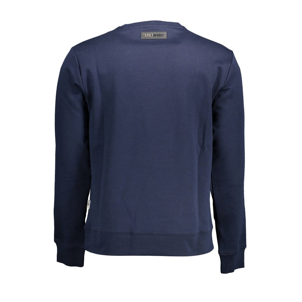 Plein Sport Blue Cotton Men Sweater showcasing back design, a blend of comfort and style for urban fashion.
