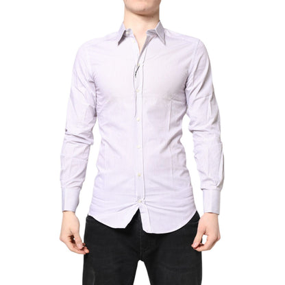Dolce & Gabbana White Striped Cotton GOLD Long Sleeves Shirt