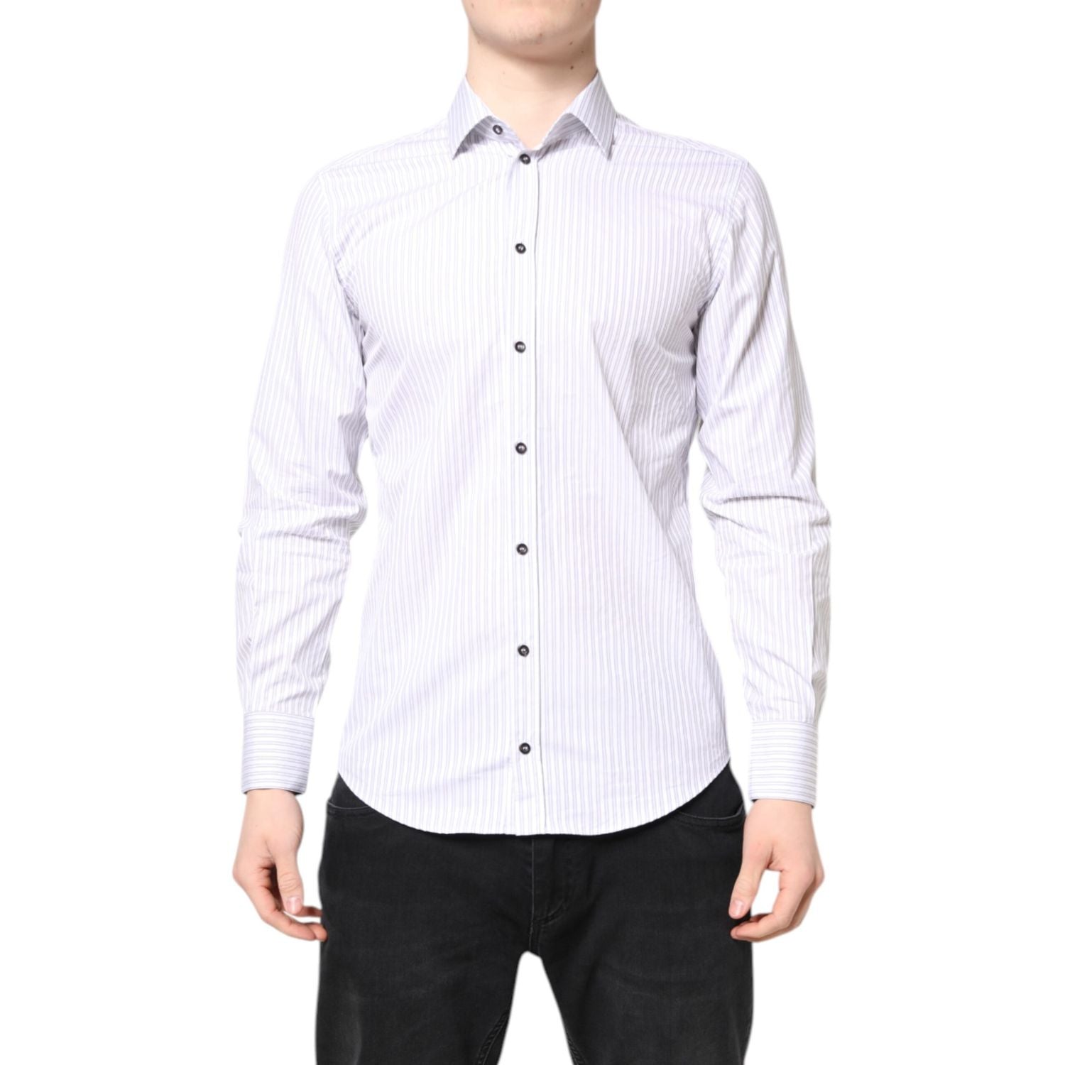 Dolce & Gabbana White Striped Cotton MARTINI Men Dress Shirt