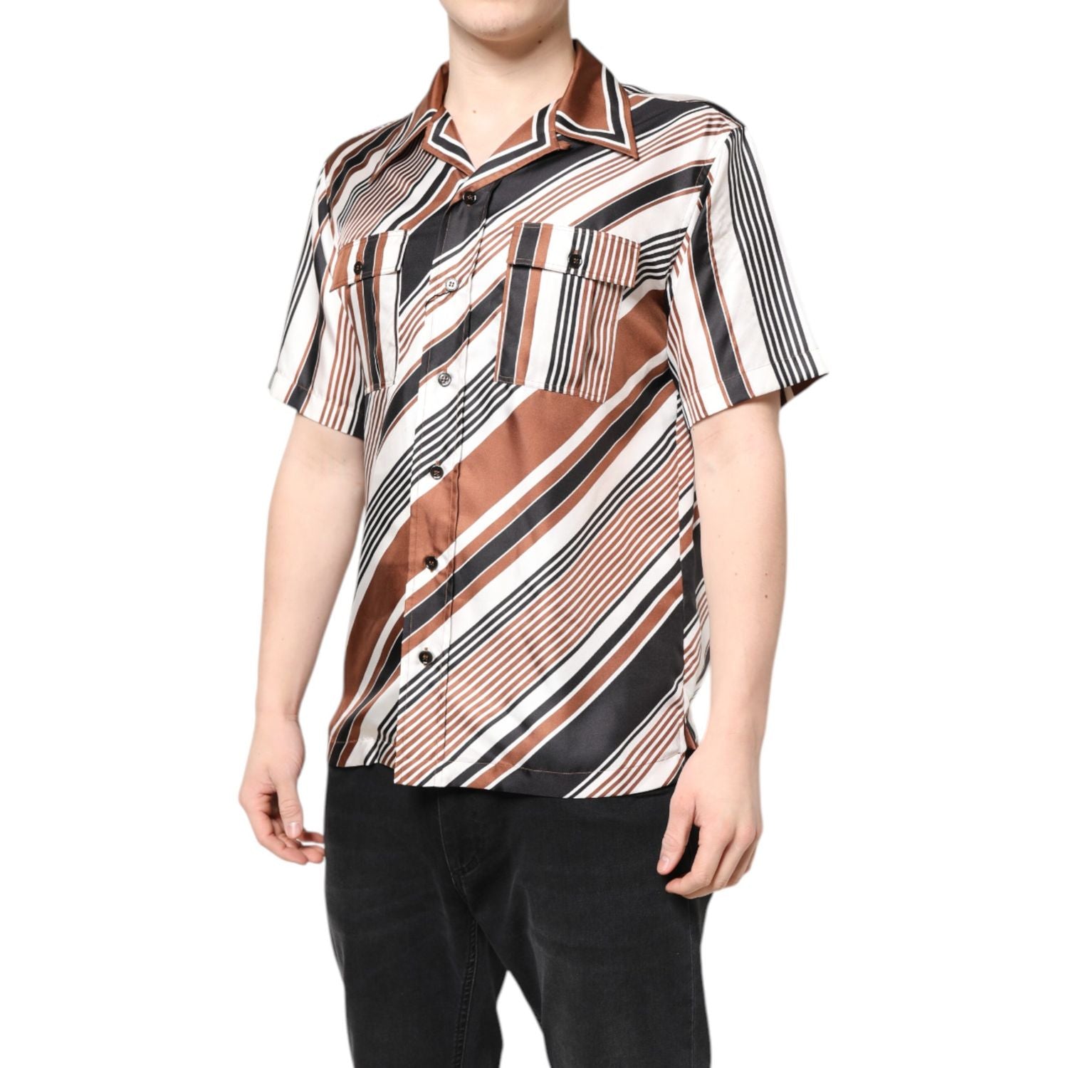 Dolce & Gabbana Multicolor Striped Silk Short Sleeves Shirt
