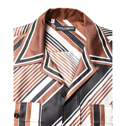 Dolce & Gabbana Multicolor Striped Silk Short Sleeves Shirt