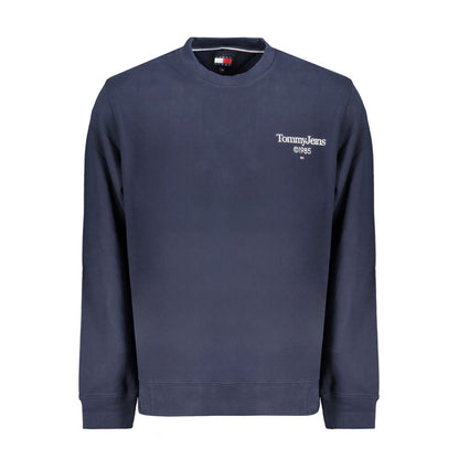 Tommy Hilfiger Blue Cotton Men Sweater, sustainable crew neck with iconic logo, eco-friendly fashion statement.