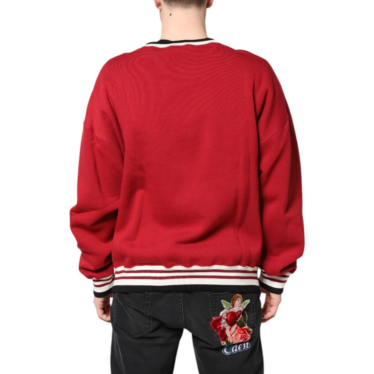Dolce & Gabbana Red Sequin Knit Pullover Sweatshirt Sweater