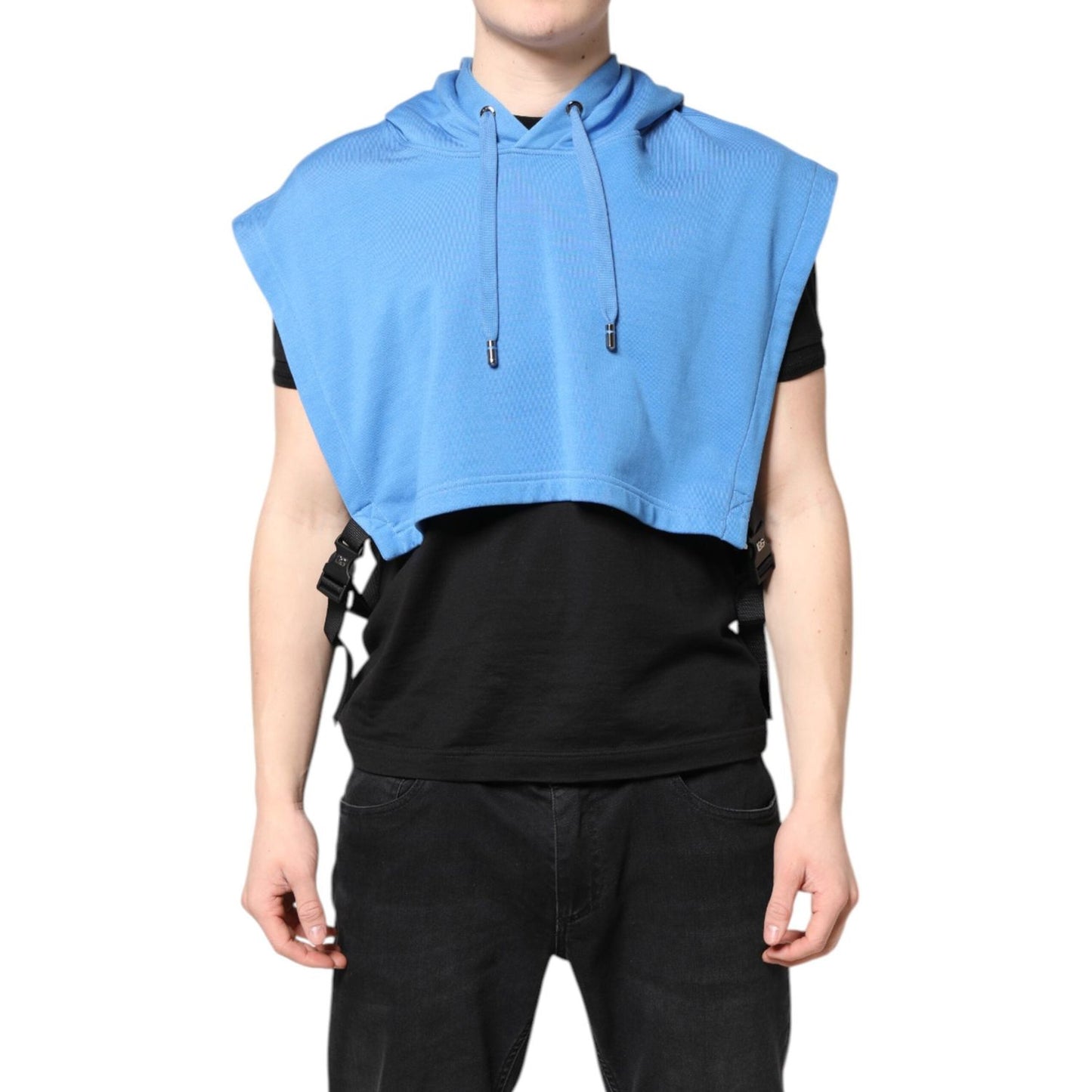 Dolce & Gabbana Blue Cotton Hooded Men Sportswear Vest Sweater