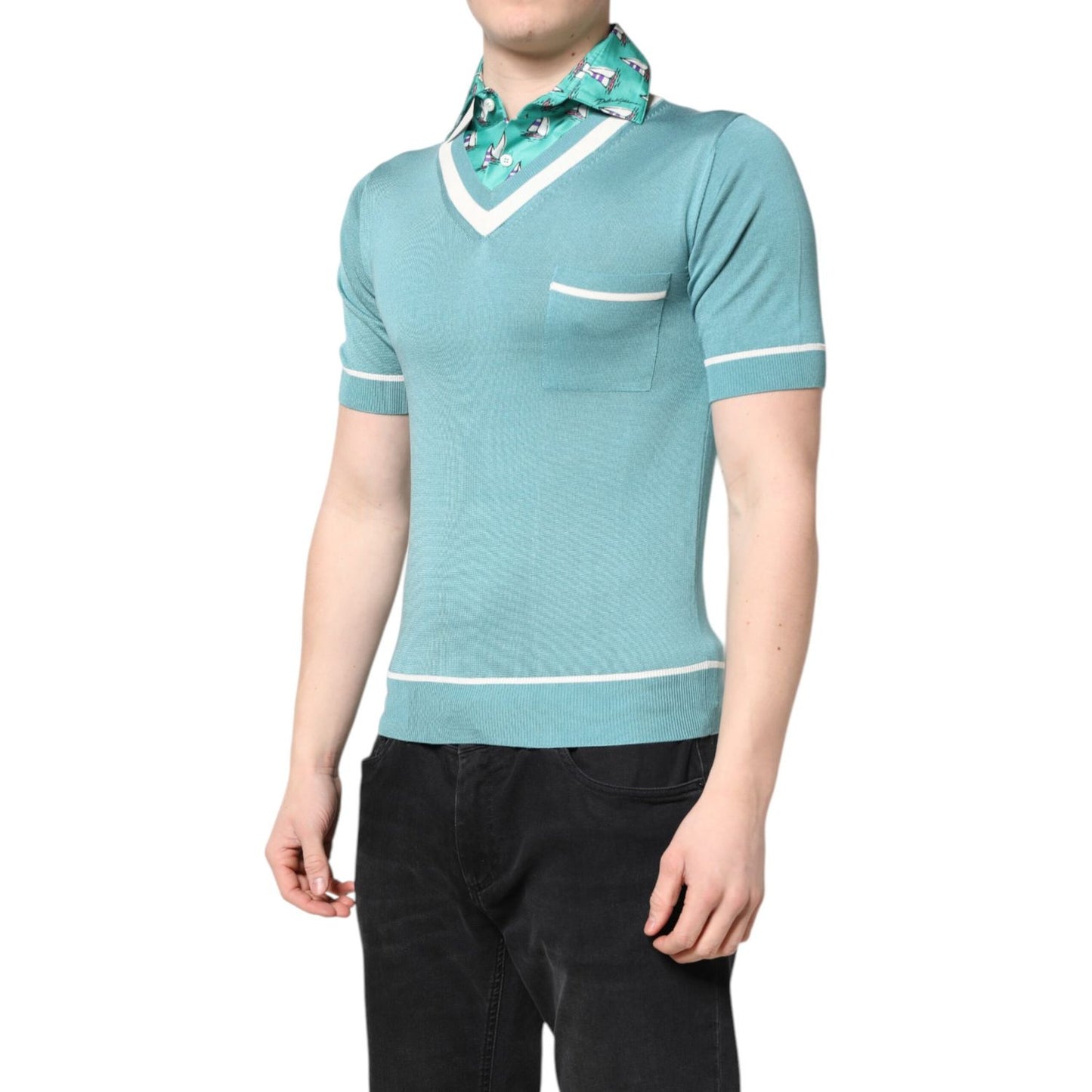 Dolce & Gabbana Green Printed Collared Short Sleeve T-shirt