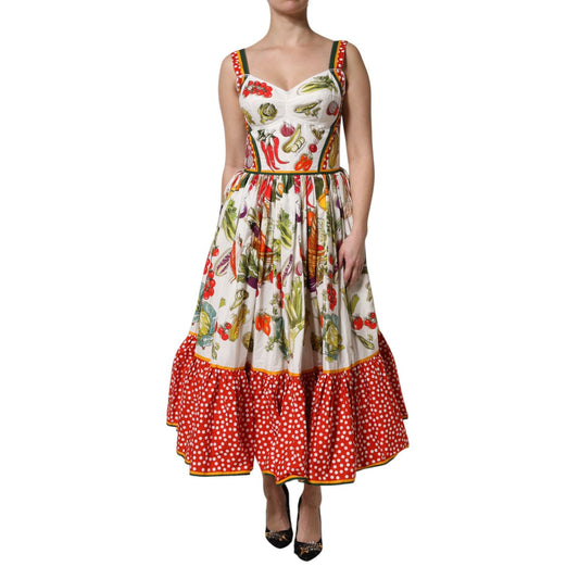 Dolce & Gabbana White Vegetables Sleeveless A-line Dress