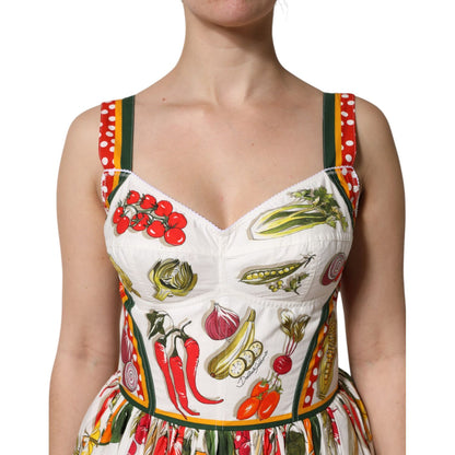 Dolce & Gabbana White Vegetables Sleeveless A-line Dress
