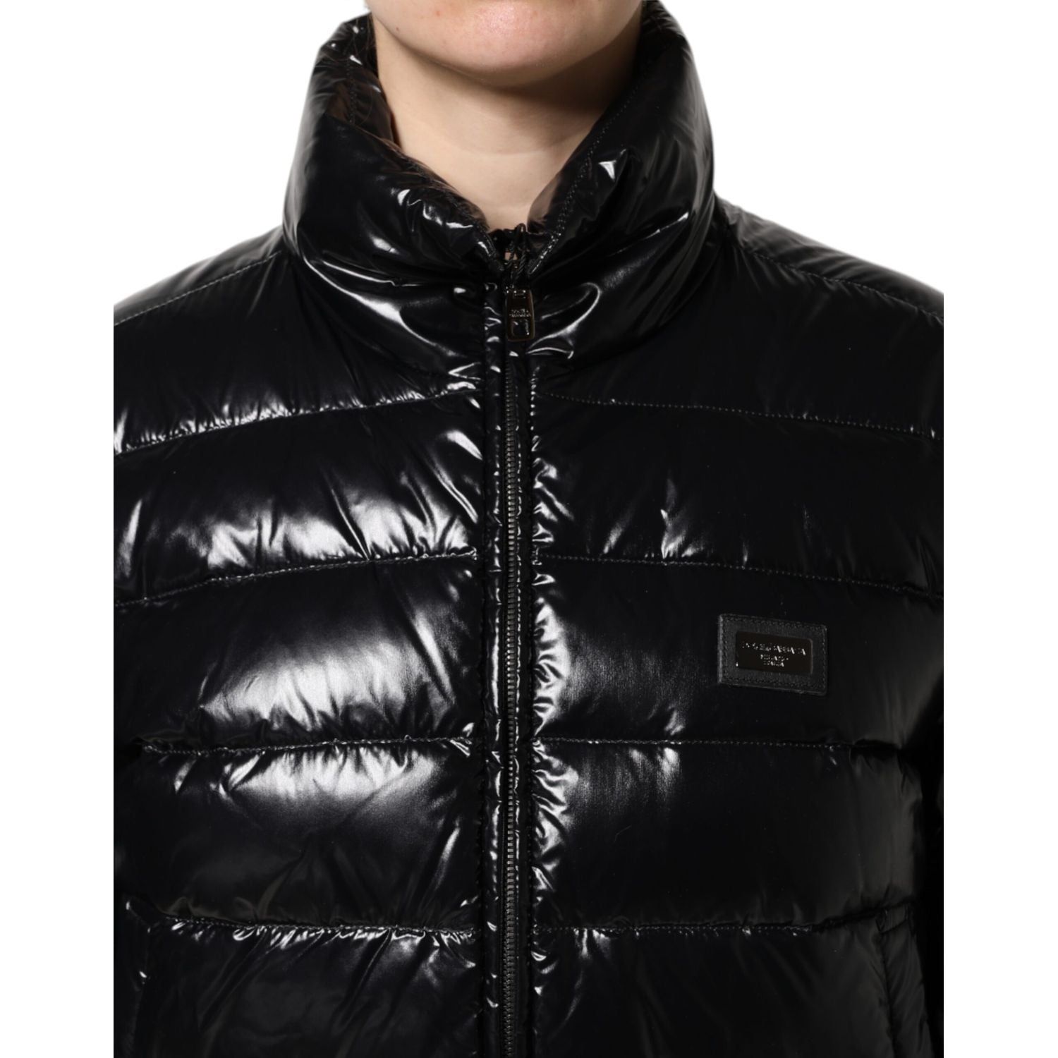 Dolce & Gabbana Black Logo Plaque Full Zip Puffer Jacket