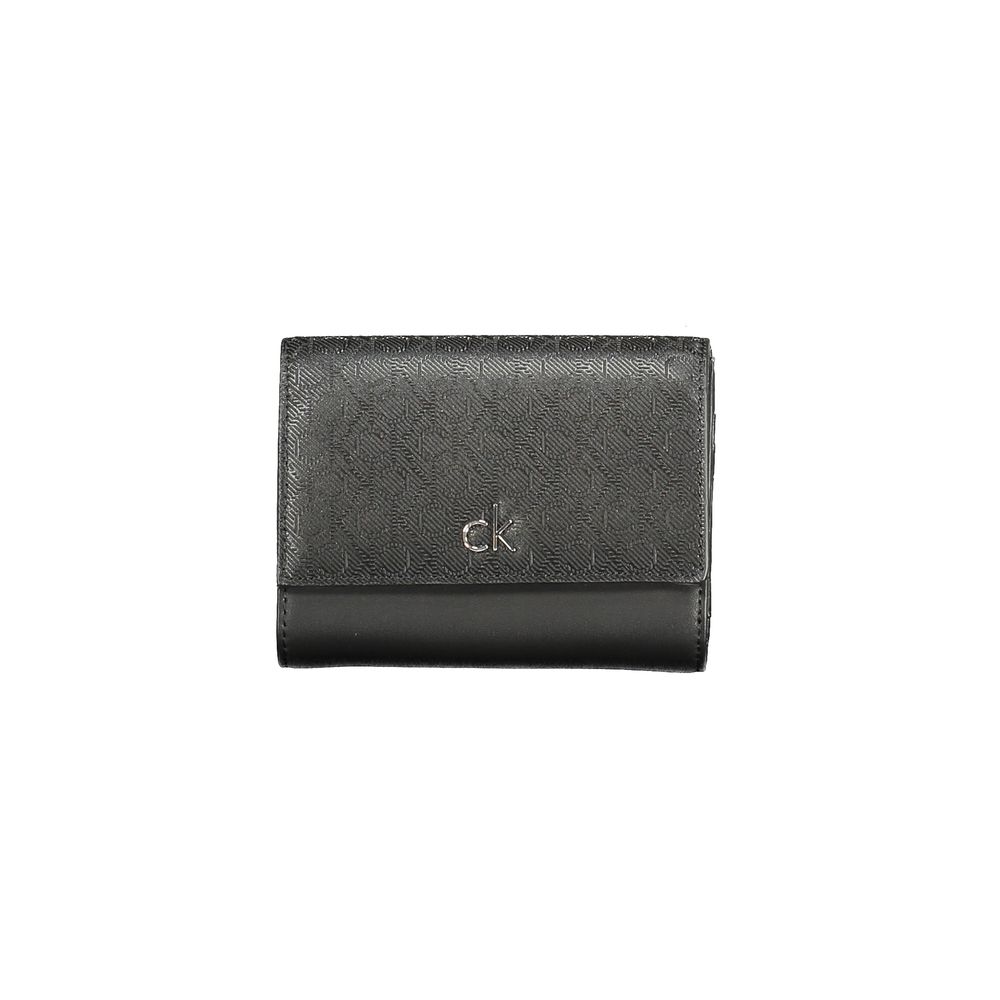 Calvin Klein Black Polyester Women Wallet with RFID, dual compartments, and CK logo for modern style and security.