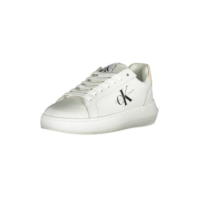 Calvin Klein White Polyester Women Sneaker with lace-up design and iconic logo, made from 50% recycled materials for eco-friendly style.
