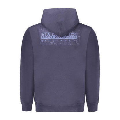 Back view of Napapijri Blue Cotton Men Sweater with logo detail, showcasing trendy street style and comfort.