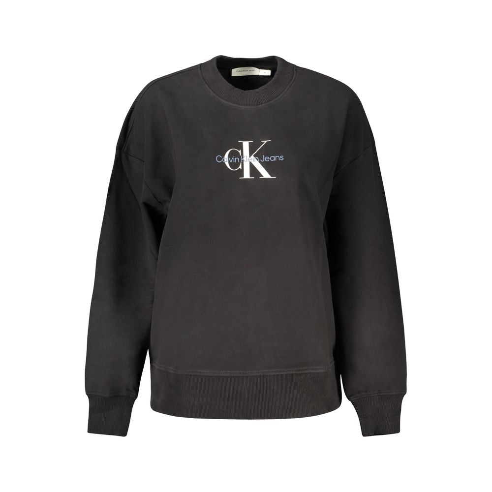 Calvin Klein Black Cotton Women Sweater featuring CK logo, long sleeves, brushed finish, and eco-friendly design in chic black