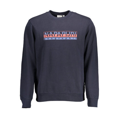 Napapijri Blue Cotton Men Sweater with logo and crew neck design