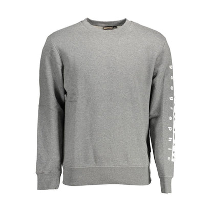 Napapijri Gray Cotton Men Sweater with long sleeves and brand logo, blending comfort and style in versatile gray hue suitable for casual wear.