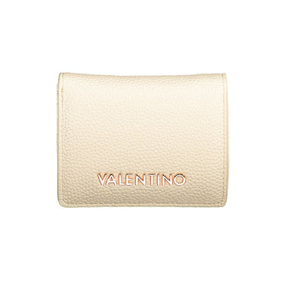 Mario Valentino Beige Polyethylene Wallet with logo, coin purse, card spaces, and automatic closure, made from recycled materials.