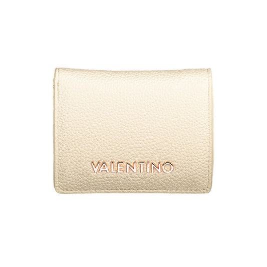 Mario Valentino Beige Polyethylene Wallet with logo, coin purse, card spaces, and automatic closure, made from recycled materials.