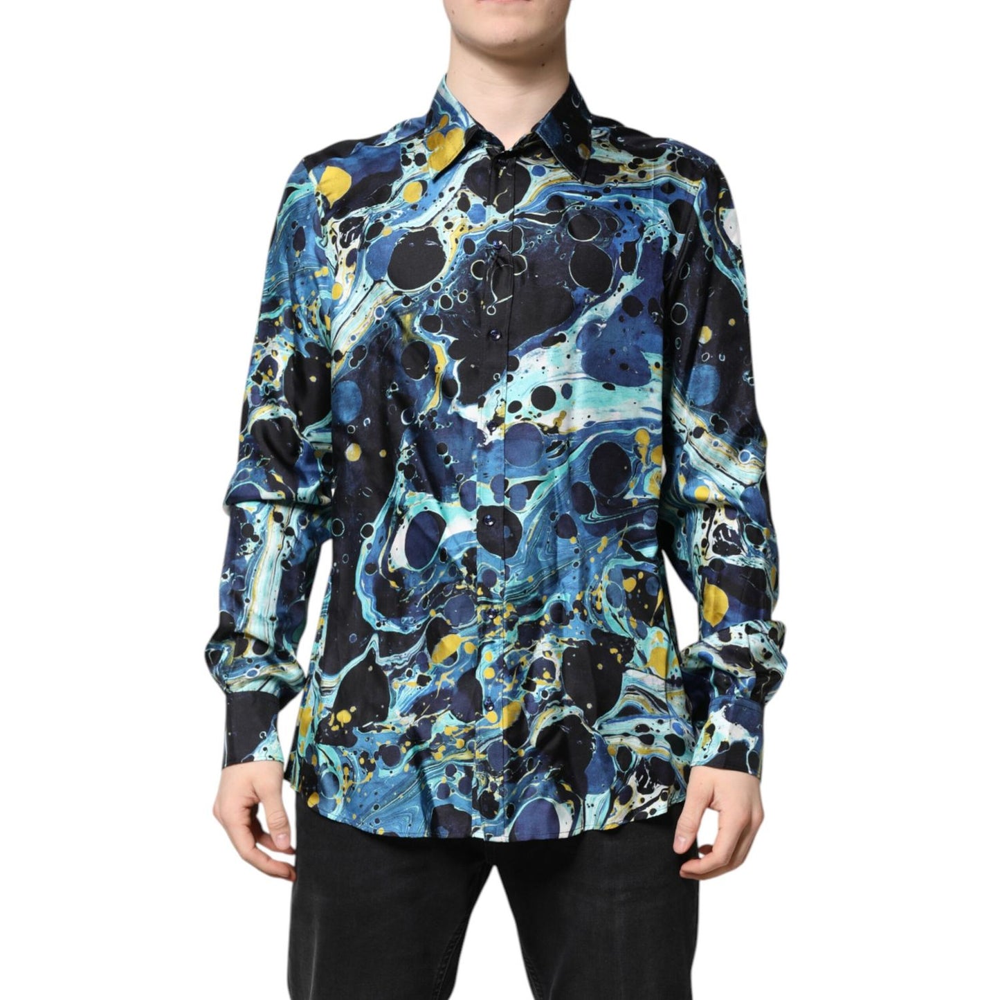 Dolce & Gabbana Multicolor Marble Print MARTINI Dress Shirt