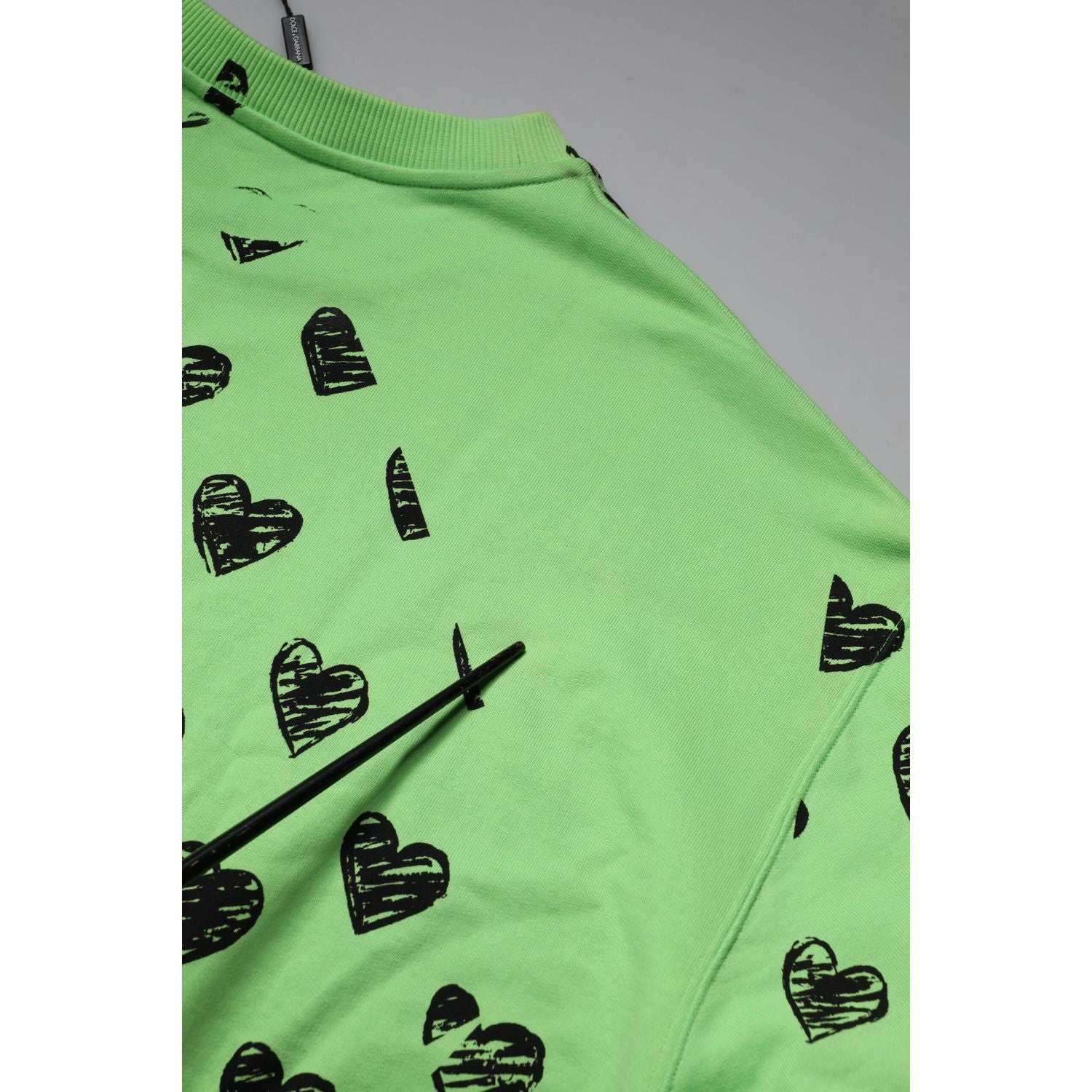 Dolce & Gabbana Green Heart Print Crew Neck Pullover Sweater