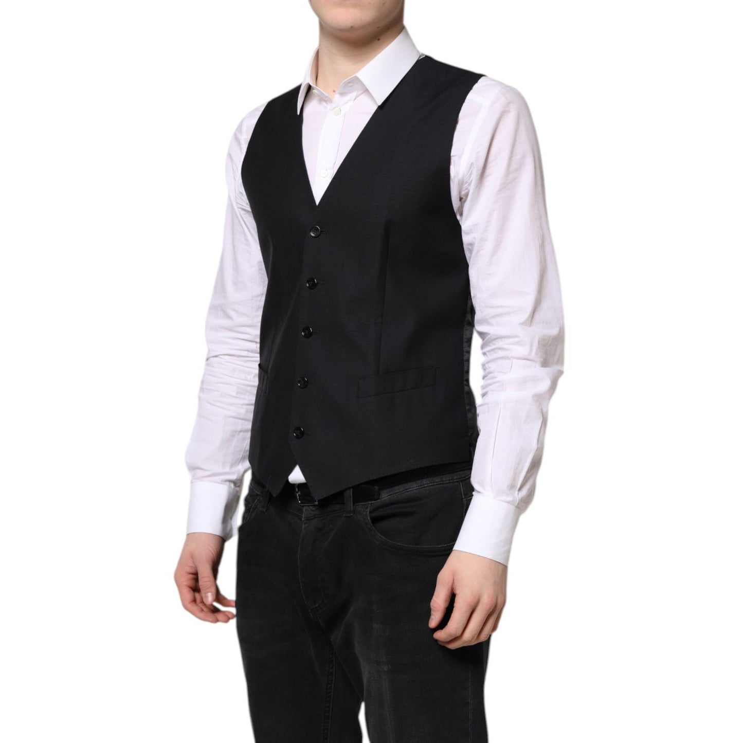 Dolce & Gabbana Black Wool Waistcoat Dress Formal Vest