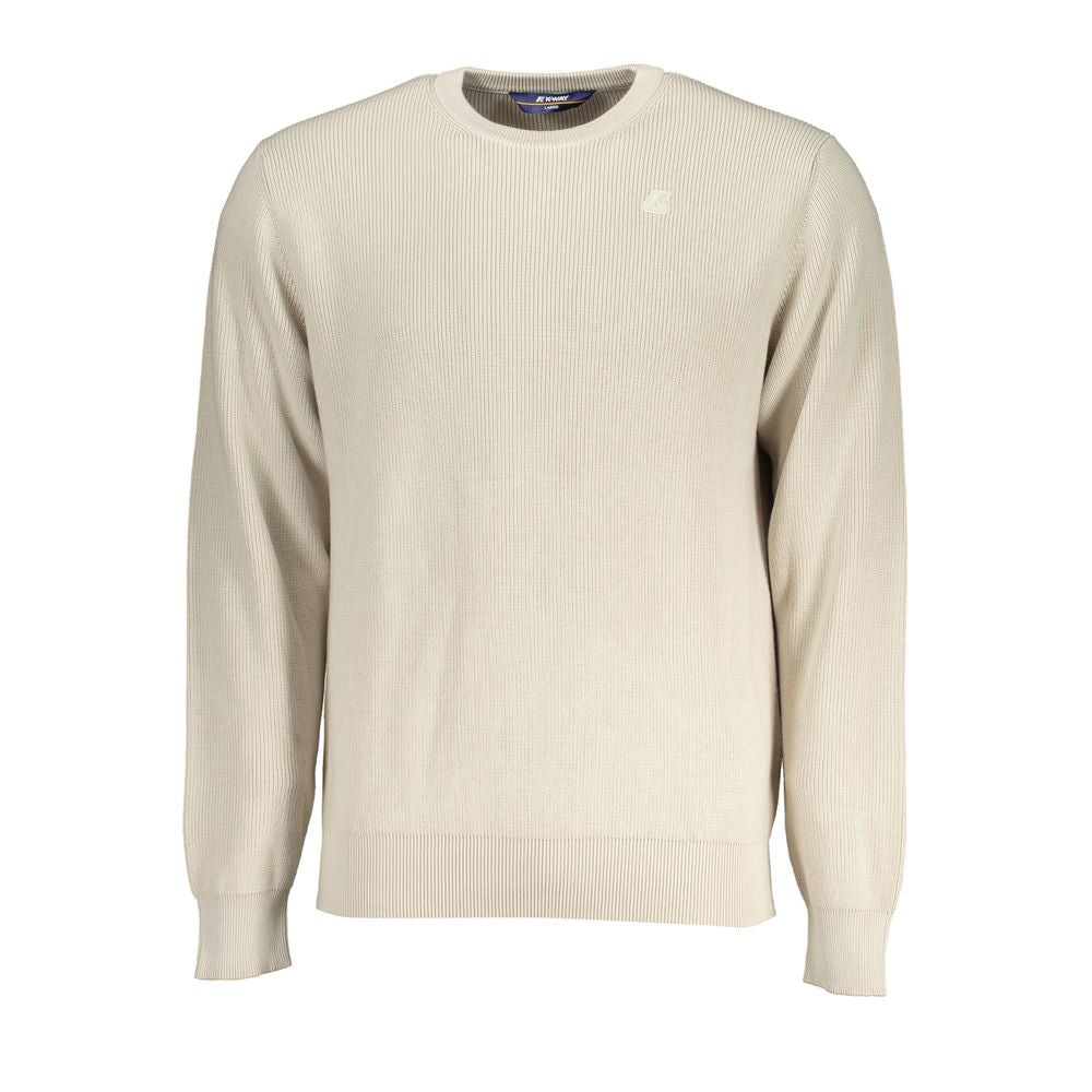 K-WAY Beige Crew Neck Cotton Sweater with Logo Detail, long-sleeve casual wear, elegant beige color.
