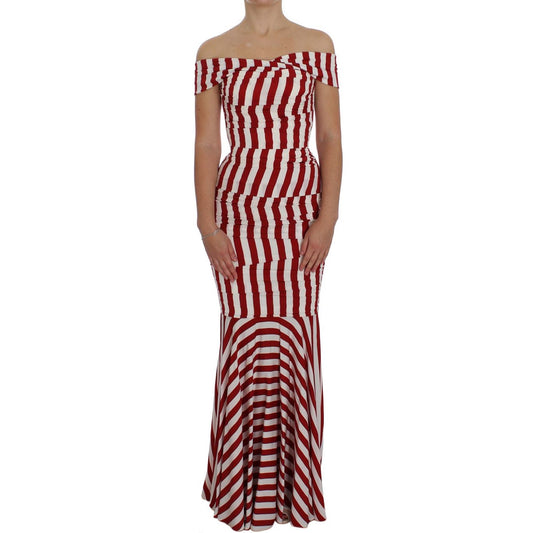 Dolce & Gabbana Red White Silk Stretch Dress