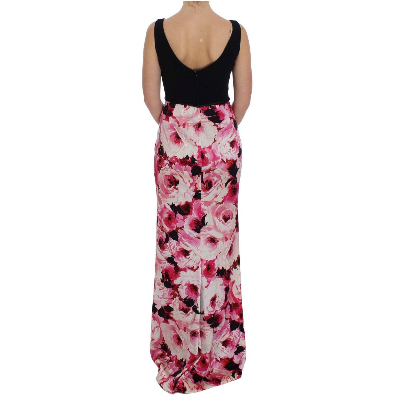 Dolce & Gabbana Pink Floral Print Long Maxi Sheath Dress