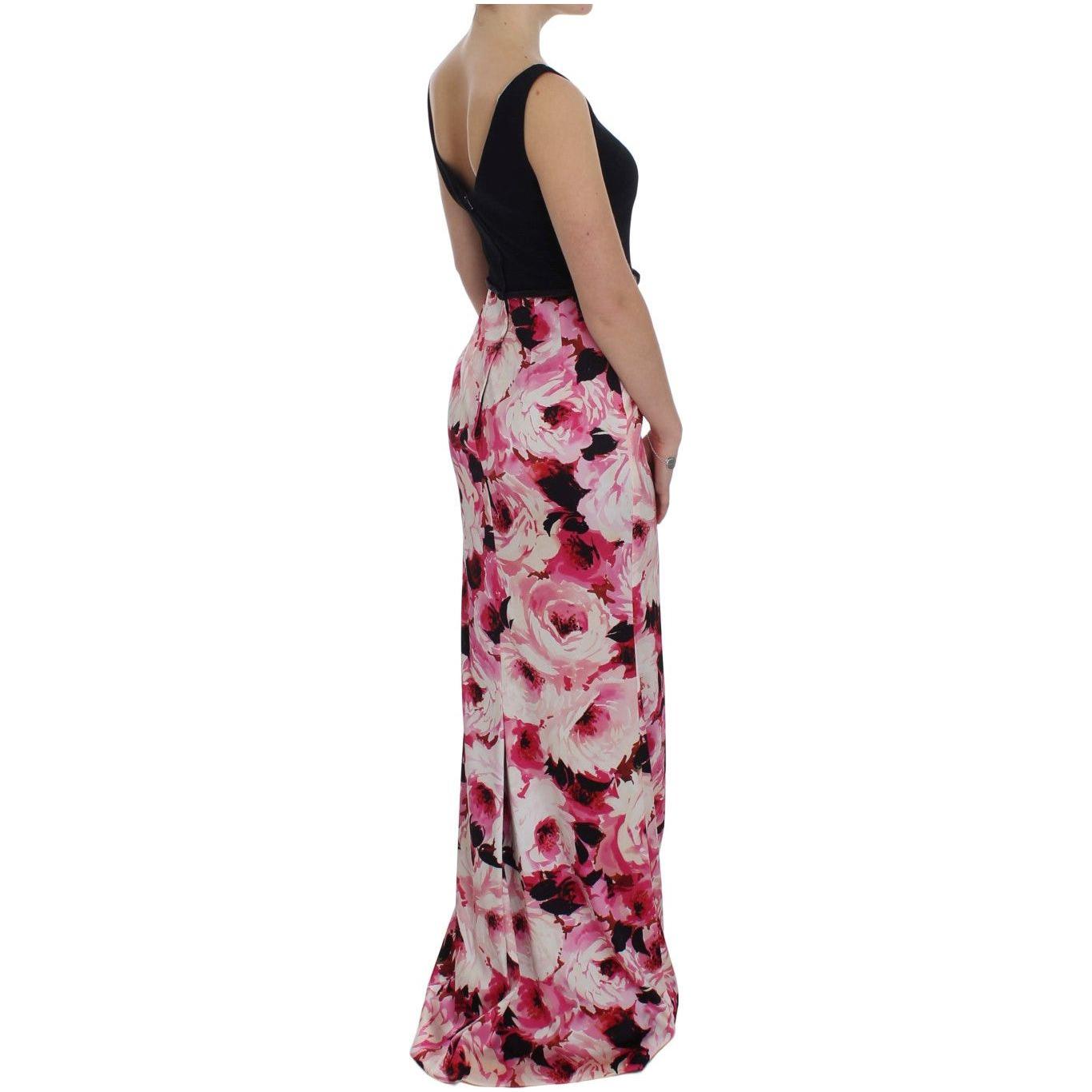 Dolce & Gabbana Pink Floral Print Long Maxi Sheath Dress
