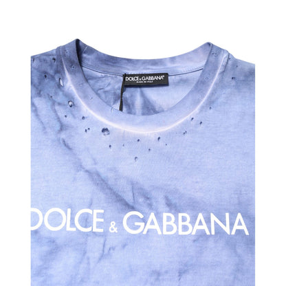Dolce & Gabbana Blue Cotton Logo Print Crew Neck T-shirt