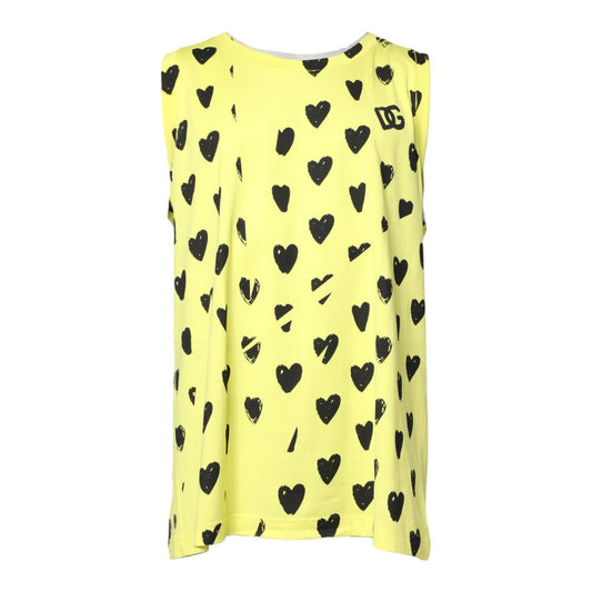 Dolce & Gabbana Yellow Cotton Sleeveless DG Heart T-shirt