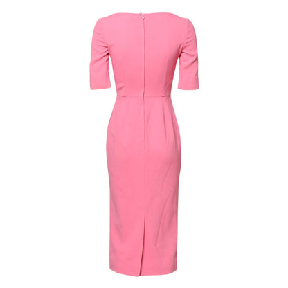 Dolce & Gabbana Pink Viscose Short Sleeve Sheath Midi Dress