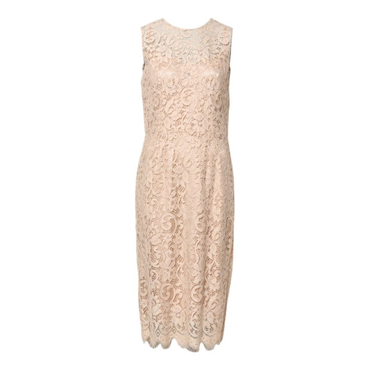 Dolce & Gabbana Beige Floral Lace Sleeveless Sheath Dress