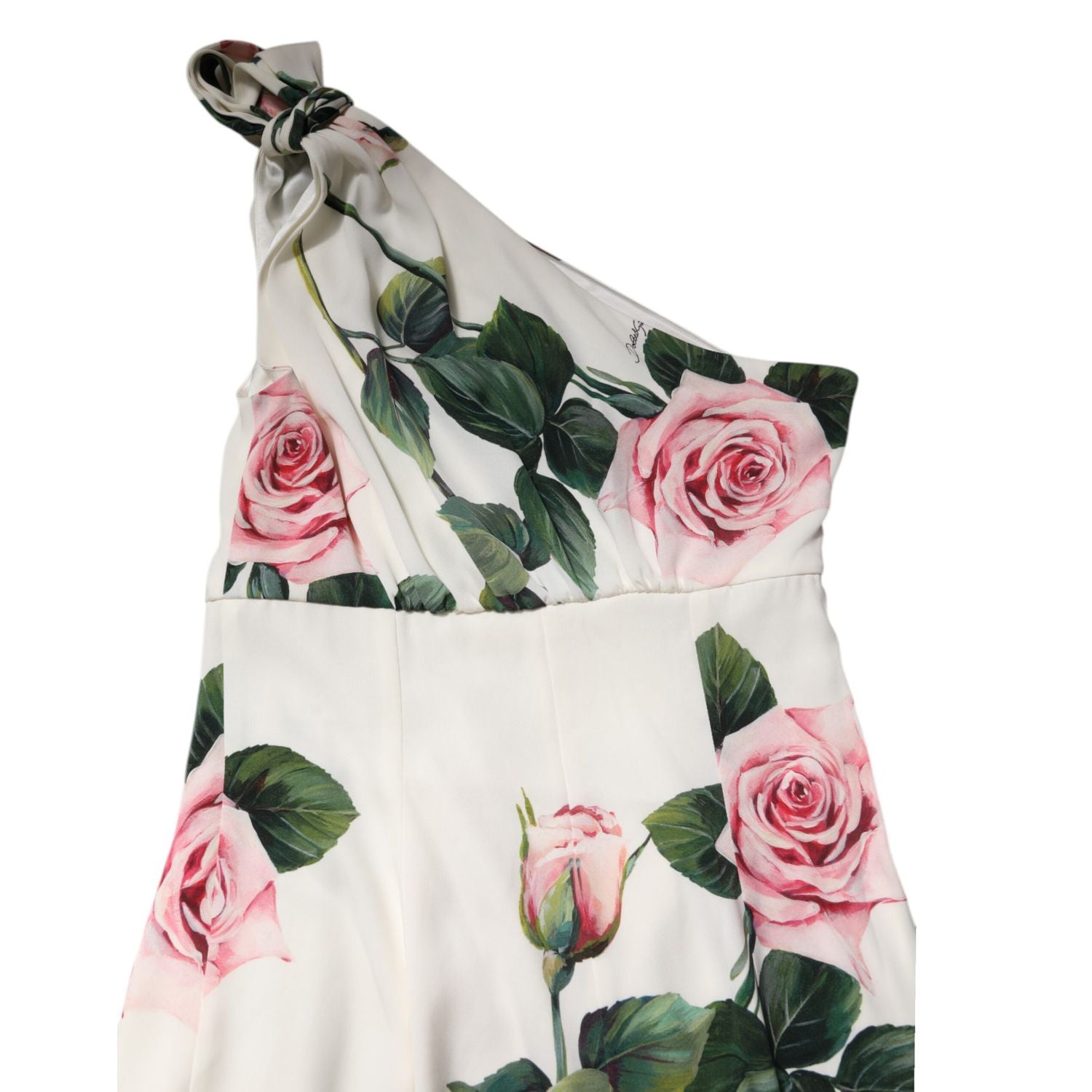 Dolce & Gabbana White Floral One Shoulder Sheath Midi Dress