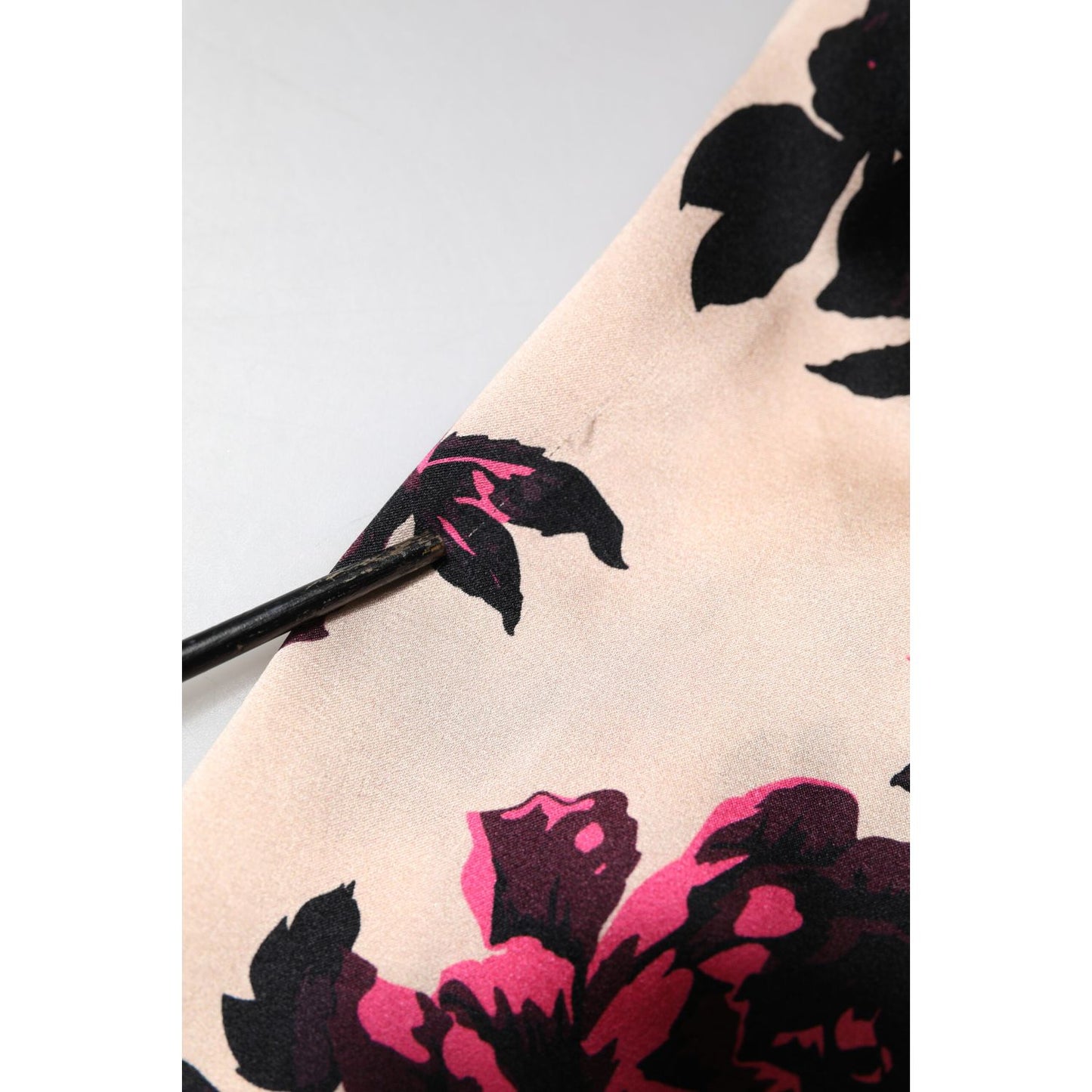 Laneus Pink Floral Silk Long Sleeves V-neck Ruched Mini Dress