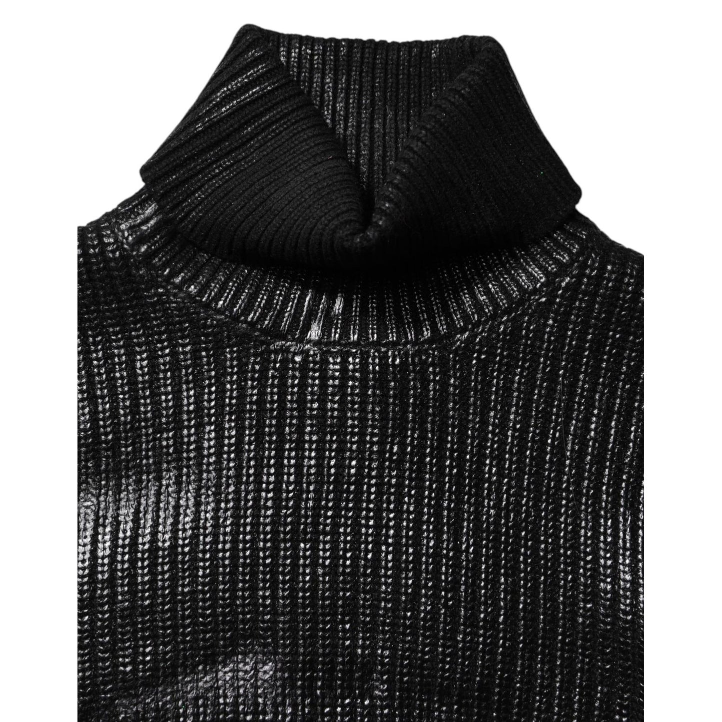 Dolce & Gabbana Black Wool Long Sleeve Turtleneck Cropped Top