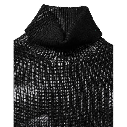 Dolce & Gabbana Black Wool Long Sleeve Turtleneck Cropped Top